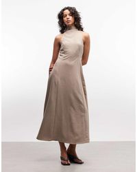 ASOS - High Neck Sleeveless Swing Linen Look Maxi Dress - Lyst