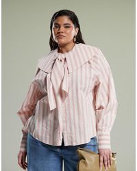 ASOS - Asos Design Curve Shirt With Large Collar And Tie Detail - Lyst