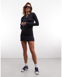 Weekday Ginko Linen Blend Long Sleeve Mini Dress in Brown | Lyst UK