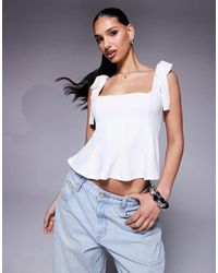 ASOS - Structured Cinch Waist Boat Neck Top With Shoulder Tie Bow Detail - Lyst