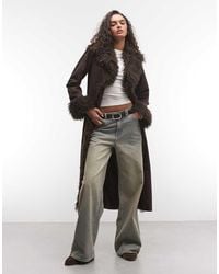 Reclaimed Vintage - Suede Look Trench Coat With Faux Fur Collar - Lyst