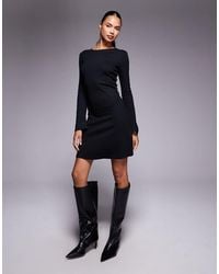 ASOS - Vestito Corto Svasato A Coste Con Arricciatura Laterale E Scollo A Barchetta - Lyst