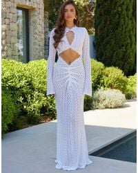 Noughts & Kisses - Crochet Lace Cut Out Detail Bell Sleeve Maxi Dress - Lyst