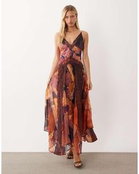 ASOS - V Neck Lace Applique Satin And Chiffon Mix Cami Maxi Dress - Lyst