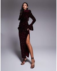 ASOS - Velvet Sequin Maxi Dress With Drape Waist - Lyst