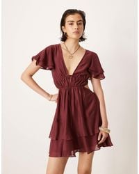 ASOS - V Neck Angel Sleeve Cut Out Mini Dress - Lyst