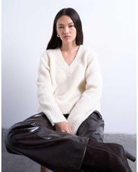 TOPSHOP - Knitted Wool Blend Fluffy V Neck Jumper - Lyst