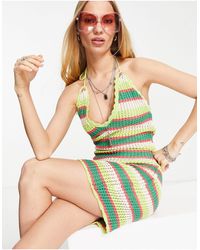 Bershka - Halterneck Crochet Mini Dress - Lyst