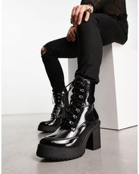 ASOS - Chunky Sole Heeled Lace Up Boots - Lyst