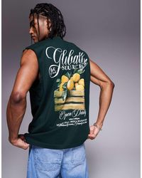 ASOS - Camiseta Verde Oscuro Extragrande Sin Mangas Con Estampado En Pecho Y La Espalda De - Lyst