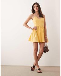 Nobody's Child - Jenna Linen Blend Scallop Edge V-neck Cross Back Detail Cami Mini Dress - Lyst