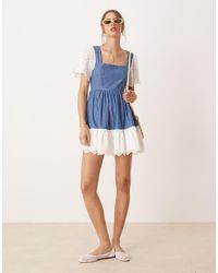 Miss Selfridge - Broderie Mix Denim Mini Wash - Lyst