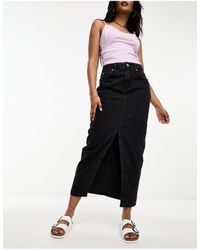 New Look - Split Front Denim Maxi Skirt - Lyst
