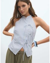 Stradivarius - Semi-Wrinkled Knot Qipao Halter Top - Lyst