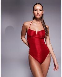 South Beach - Crinkle Underwire V Front Swimsuit - Lyst