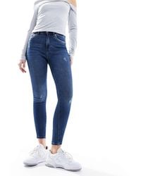 ONLY - – knöchellange jeans aus dunkelem denim mit engem schnitt und hohem bund - Lyst