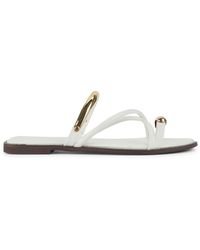 SEQWL - Slip On Flat Sandals With Strappy Toe Loop And Oval Detail - Lyst
