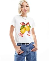 ASOS - Baby Tee Met Grafische Citroenprint Met Strik Met Gingham Ruit - Lyst