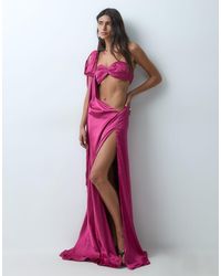 The Dolls House - Anthia Premium Satin Bandeau Cut Out Shoulder Drape Detail Maxi Dress - Lyst