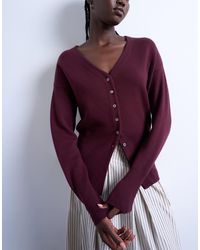 TOPSHOP - Knitted V Neck Longline Compact Fitted Waist Cardigan - Lyst