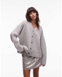 TOPSHOP - Knitted Premium 100% Lambswool V-neck Relaxed Cardi - Lyst