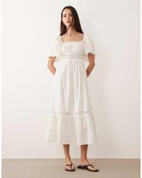 New Look - Crochet Detail Dobby Square Neck Midi Dress - Lyst