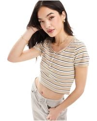 Urban Revivo - Button Detail Striped Crop T-shirt - Lyst