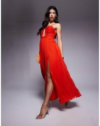 ASOS - Vestito Lungo A Canottiera Con Gonna A Pieghe E Corpino Con Scollo Profondo Con Ferretto - Lyst