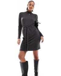 Vero Moda - High Neck Knitted Mini Dress With Tie Waist - Lyst