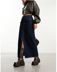 Object - Denim Midi Skirt With Contrast Stitch - Lyst