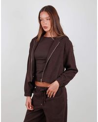SIMMI - Suede Zip Bomber Hoodie - Lyst