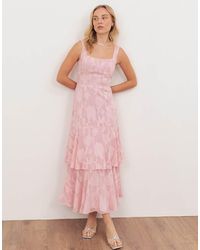 ANAYA - Floral Burnout Square Neck Tiered Midaxi Dress - Lyst