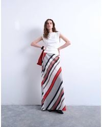 TOPSHOP - Jupe longue coupée en biais à rayures - rouge/blanc - Lyst