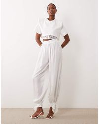 Noughts & Kisses - Satin Balloon Leg Tie Detail Trouser Co-Ord - Lyst