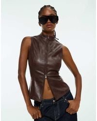 Bershka - Leather-effect Sleeveless High-neck Top - Lyst