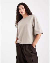 ONLY - Top coupe carrée en maille à manches courtes - beige - Lyst