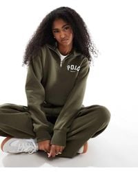Polo Ralph Lauren - Sudadera Verde Oscuro Con Media Cremallera De (Parte De Un Conjunto) - Lyst