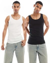 Levi's - Pack De 2 Camisetas De Color Blanco Y Negro De Tirantes De Canalé Mainline De - Lyst