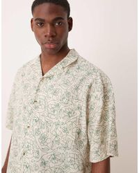 ASOS - Camisa De Corte Cuadrado Extragrande Con Cuello De Solapas Y Estampado Floral De Tejido Efecto Lino De -Neutro - Lyst