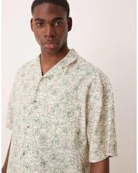 ASOS - Camicia Squadrata Oversize Color Crema Effetto Lino Con Stampa A Fiori E Rever - Lyst