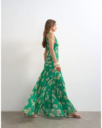 TOPSHOP - Robe longue en mousseline à imprimé fleuri et surpiqûres - Lyst