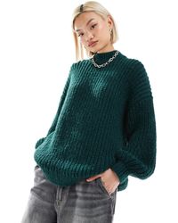 Monki - High Neck Chunky Rib Knitted Jumper With Volume Sleeve - Lyst