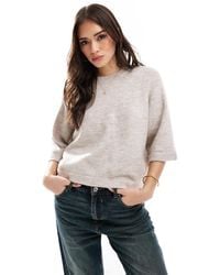 ONLY - T-shirt coupe carrée en maille - beige - Lyst