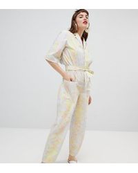 Mango Organic Cotton Jumpsuit In Abstract Floral Print - Multicolor