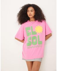 ASOS - T-shirt oversize en maille à imprimé soleil et inscription el sol en relief - Lyst
