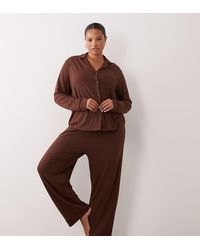ASOS - Asos Design Viscose Curve Super Soft Long Sleeve Shirt & Trouser Pyjama Set - Lyst