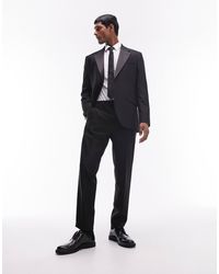 TOPMAN - Slim Tux Suit Trousers With Tonal Sateen Side Stripe - Lyst