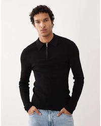ASOS - Muscle Fit Long Sleeve Knitted Half Zip Polo - Lyst