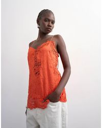 TOPSHOP - Crinkle Satin Top With Lace Inserts - Lyst