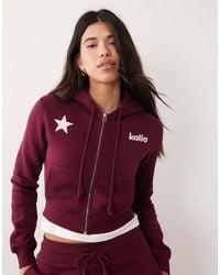 Kaiia - Star Logo Graphic Zip Through Cropped Hoodie Co-ord - Lyst